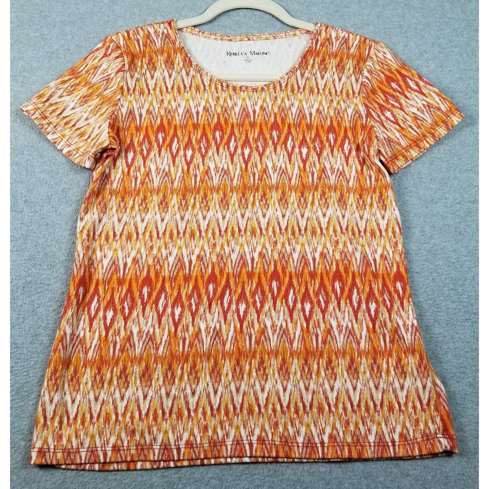 REBECCA MALONE T Shirt Women's Small S Multicolor Geo Ikat Short Sleeve Stretch